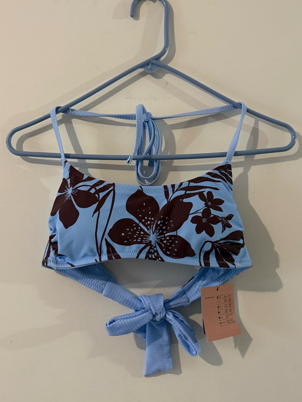 Shade & Shore Light Blue Floral Tie-Back Bandeau Bikini Top